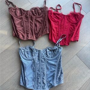 Set of 3 Out From Under Love Corsets - S Brown, Blue and Red